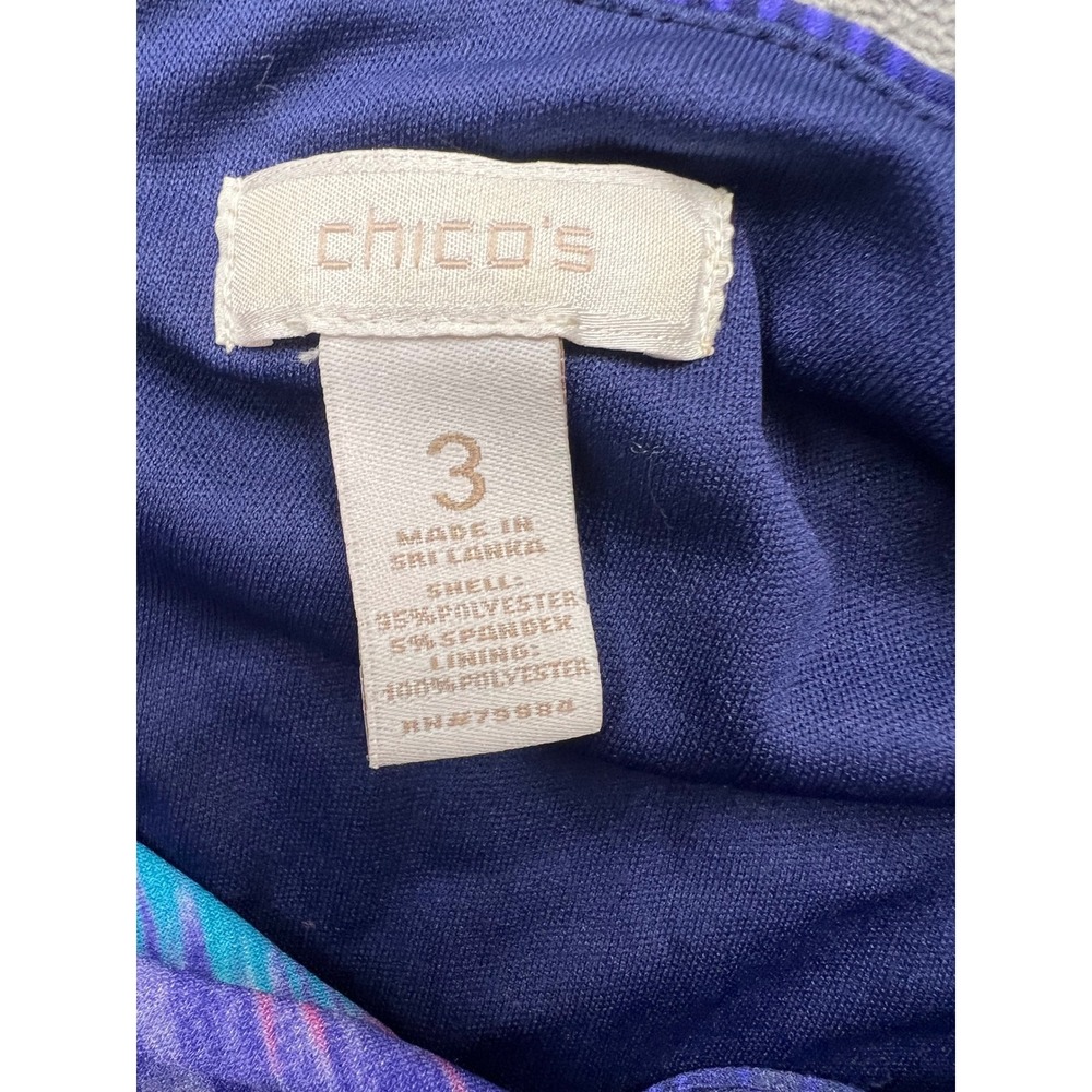 Chico's Maxi Dress Womens 3 Large XL Navy Blue Ikat Abstract Knot Front Summer - Picture 3 of 6